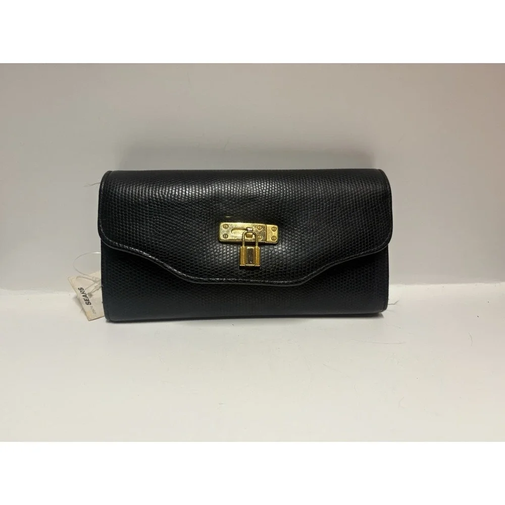 Vintage SEARS‎ Black Wallet New with tags checkbook gold trim